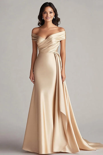 Robe longue formelle champagne à épaules dénudées